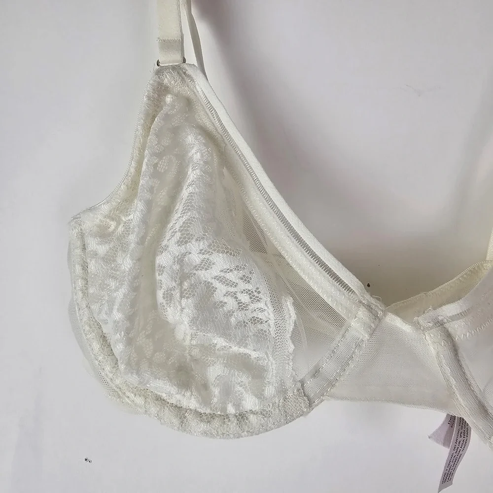 Auden Sheer Cream Ivory Bra Demi Coverage Unlined Underwire Size 32A Mesh